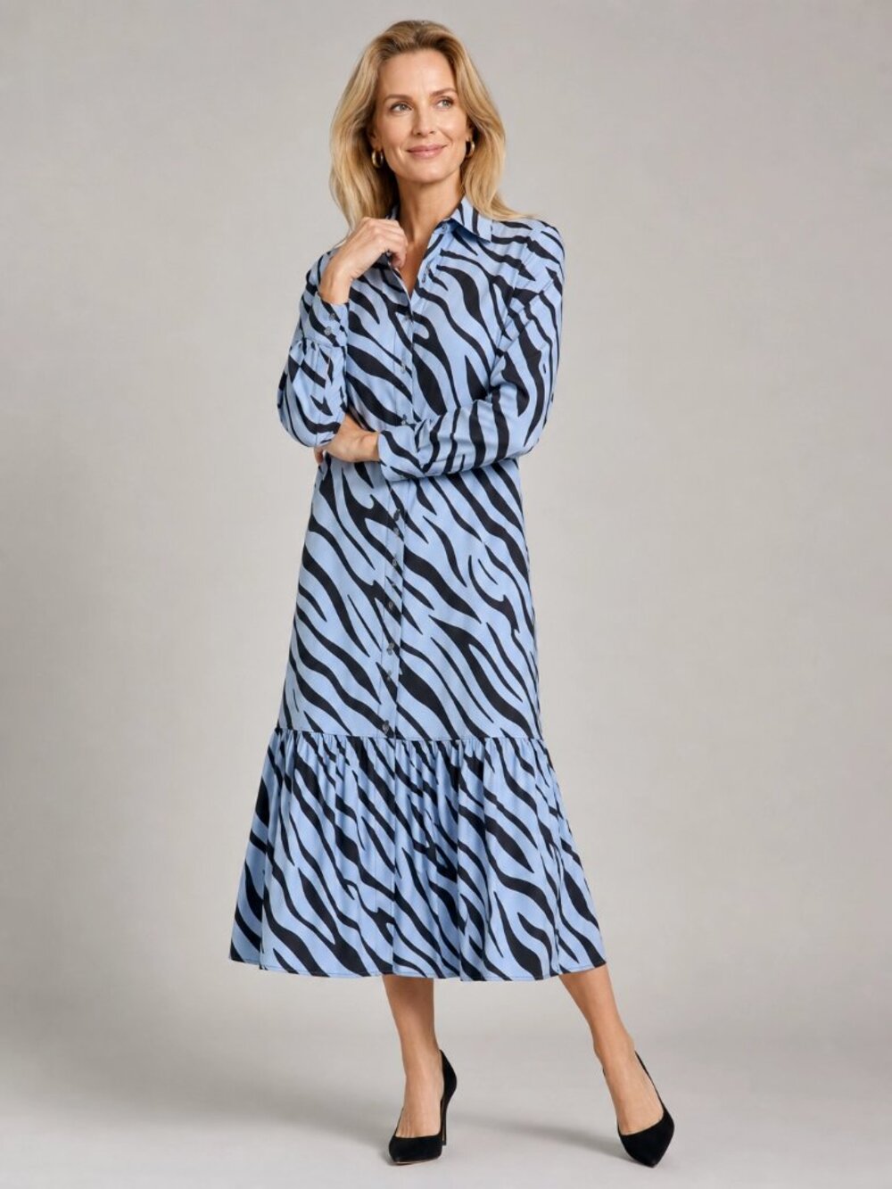 Zara Black & White Zebra-Print Shirt Dress